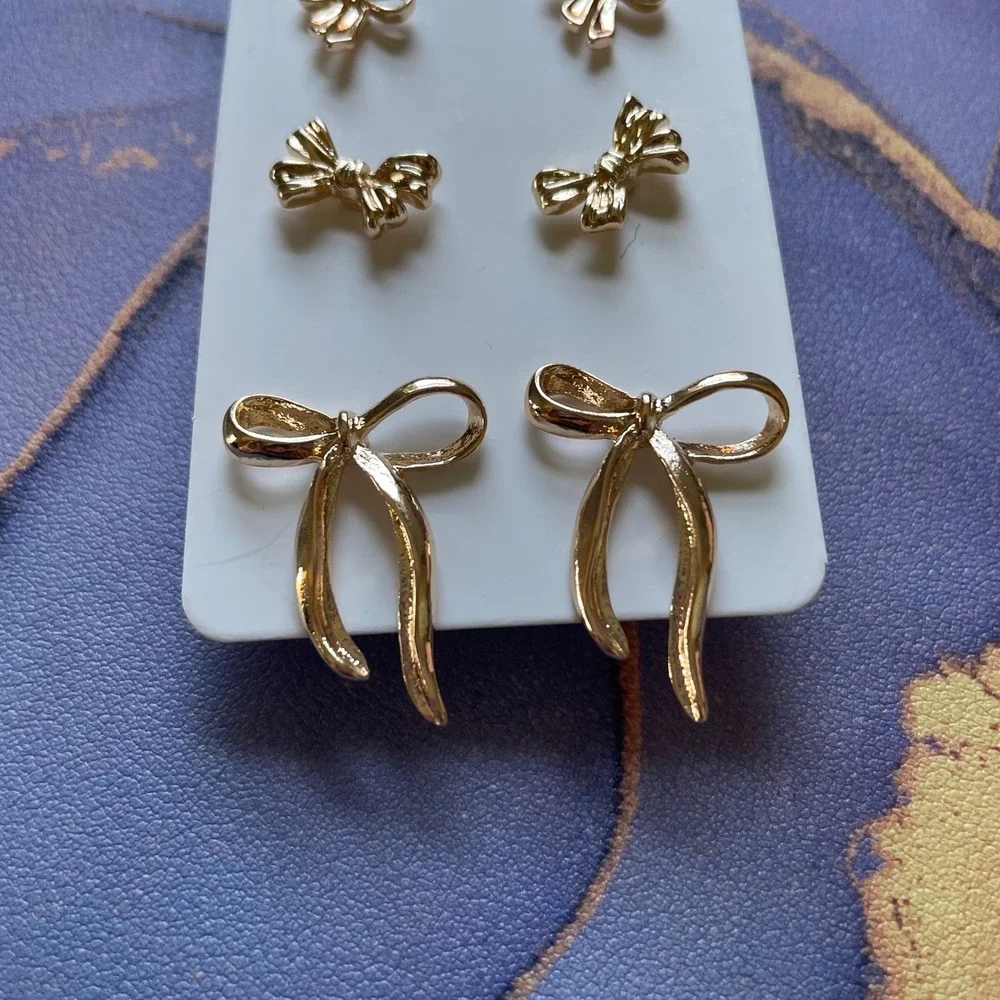 Gold Tone Bow Stud Earrings Set Women Jewelry‎ Set